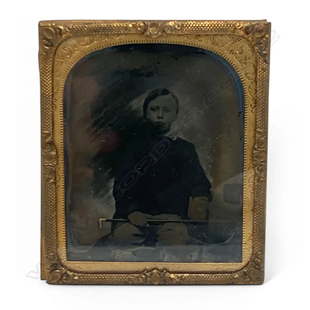 Gilt framed ambrotype - young man with riding crop, Image 1++
